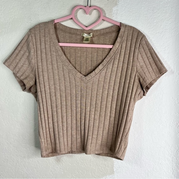 Bozzolo Tops - Beige V Neck Crop Top